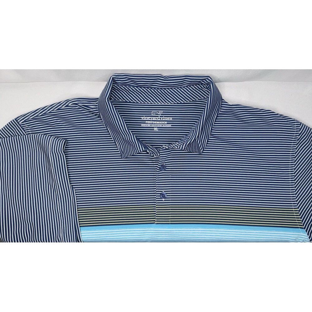 Vineyard Vines Performance Mens XL Blue White Striped‎ Polo